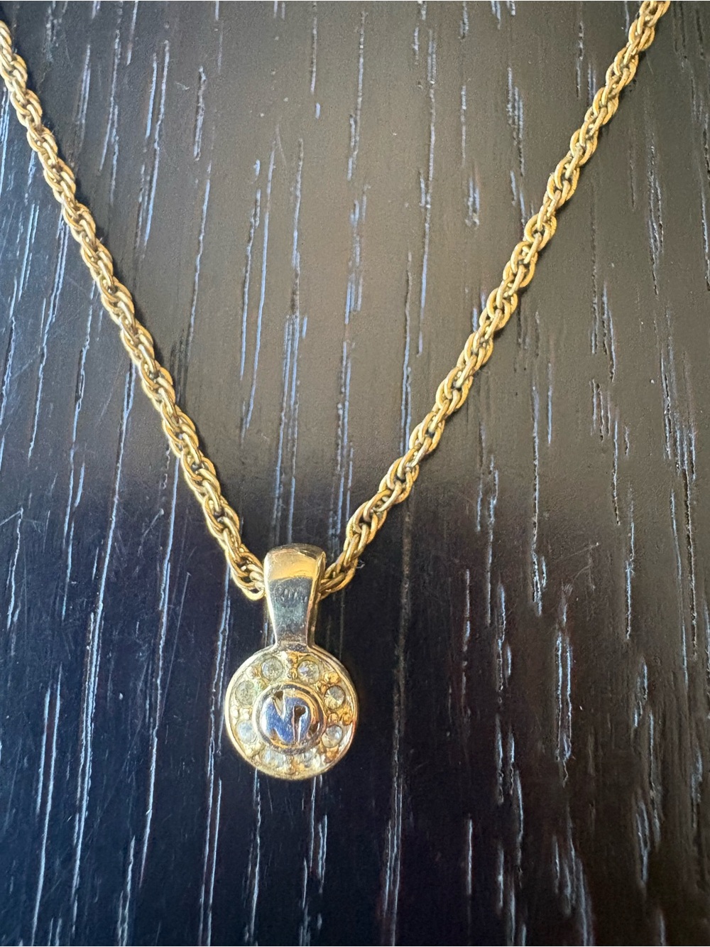 Nina Ricci Vintage Gold-Plated Necklace with Mini Round Crystal Pendant